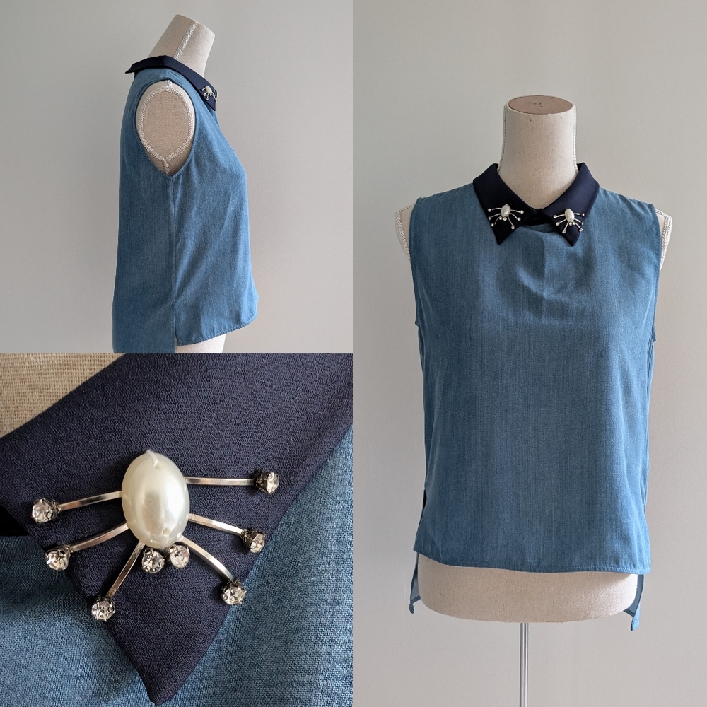 NWT Jewel Spider Collar Detail Sleeveless Shirt By Nisse